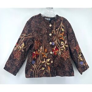 Indigo Moon Womens‎ Embroidered Paisley Tapestry Jacket Fall Floral Boho Large
